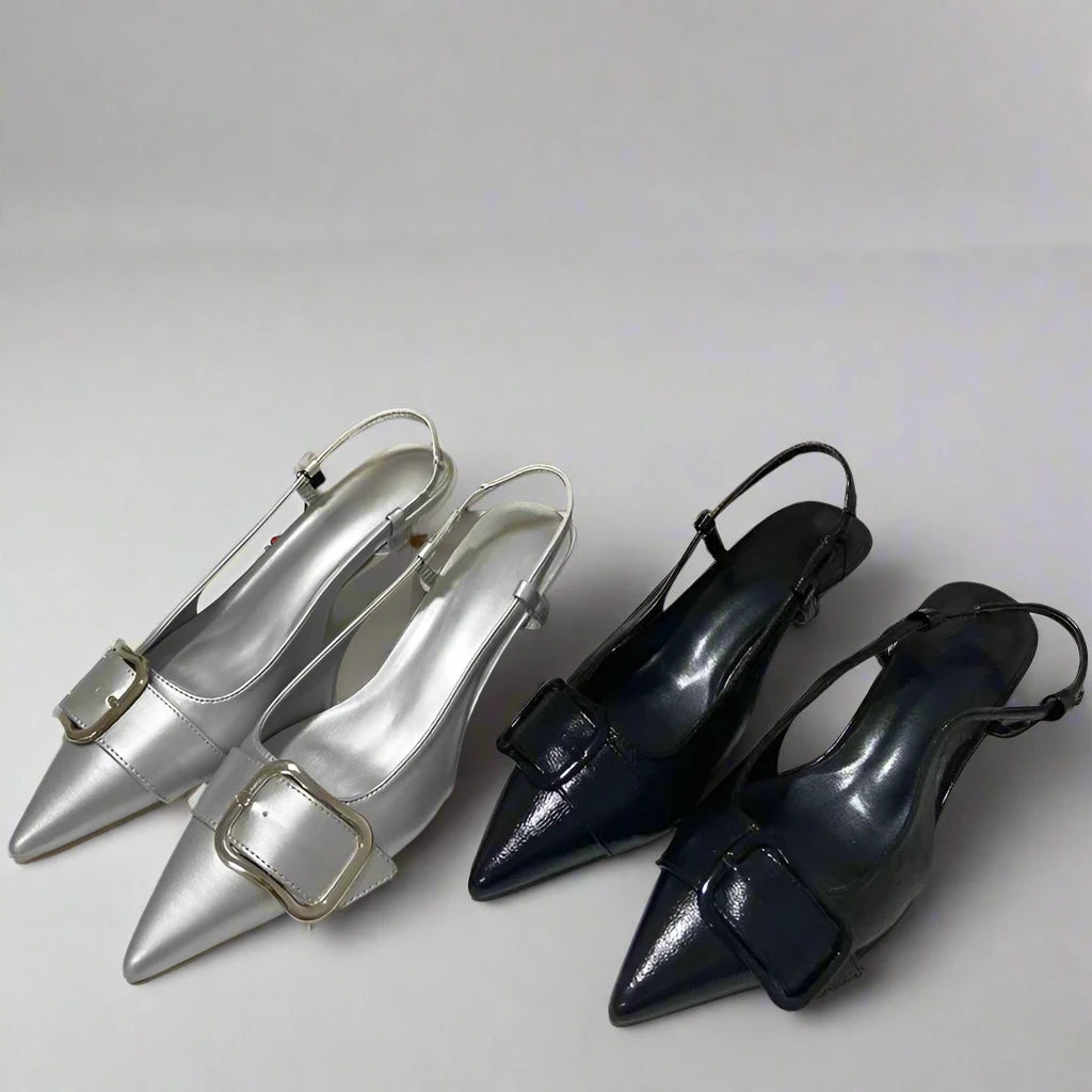 Buckle Down Kitten Heels- black