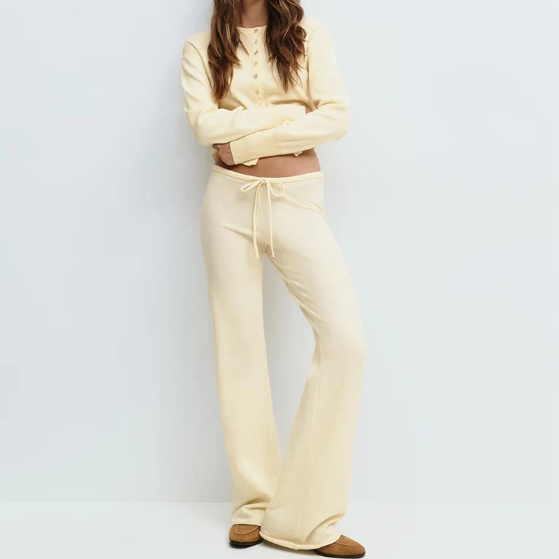 The Sienna Knit Lounge Set – Button-Up Crop Cardigan & Low-Waist Pants