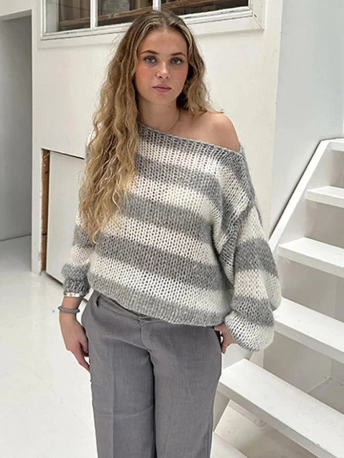 Isabelle Striped Sweater- Gray