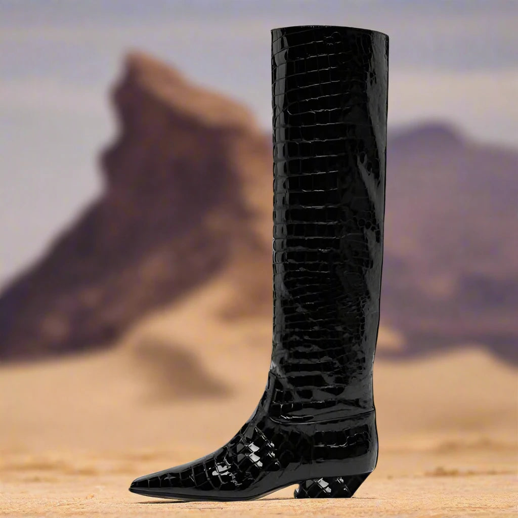 Whitney Tall Western Boots- black sleek
