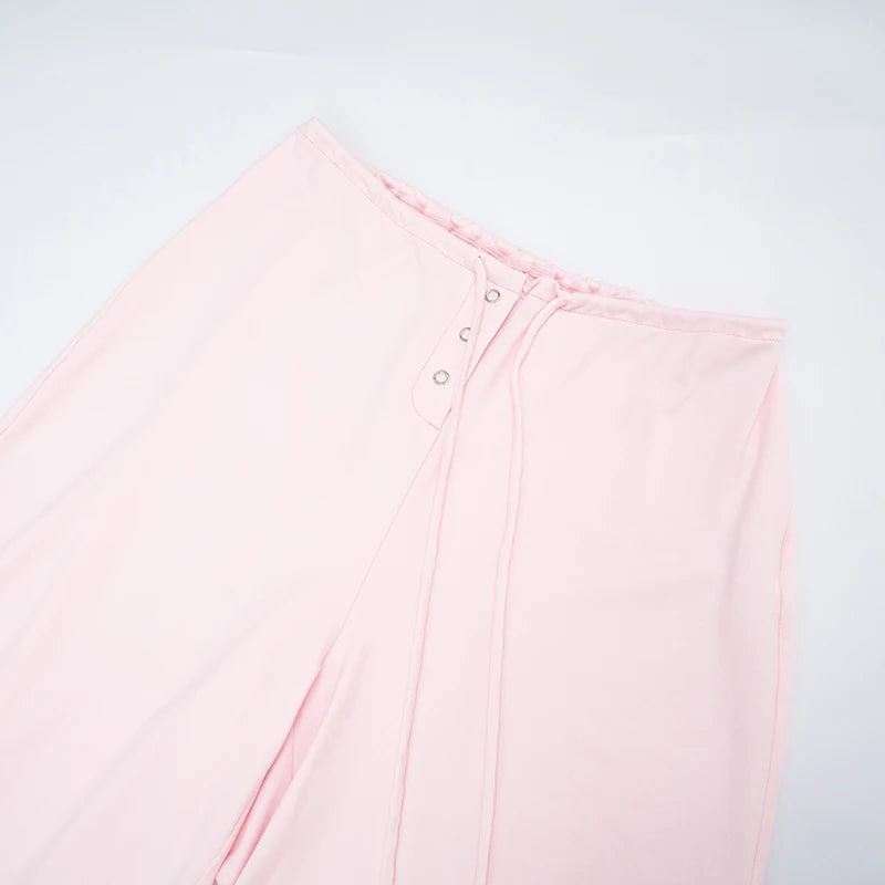 The Mila Lounge Set – Button-Up Long Sleeve Top & Wide-Leg Drawstring Pants