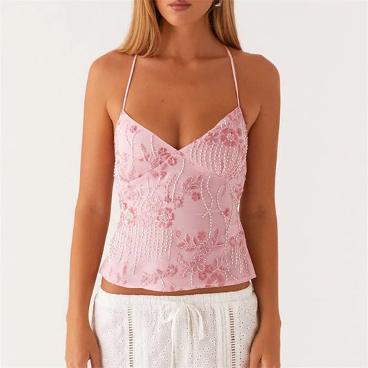 Ali Sequin Halter Top- Light Pink