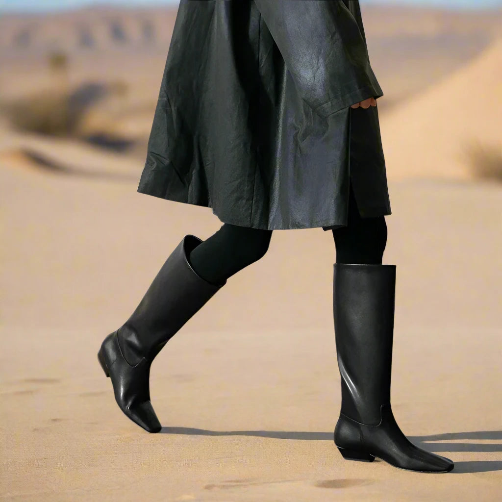 Whitney Tall Western Boots- black sleek