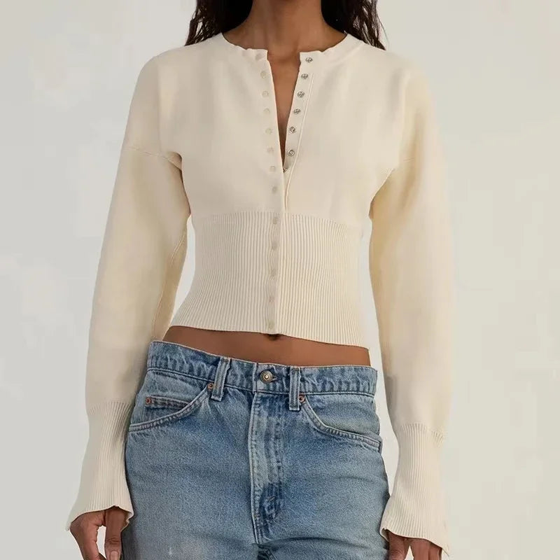 Kyla Ribbed Knit Cardigan- cream