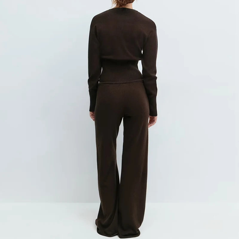 The Sienna Knit Lounge Set – Button-Up Crop Cardigan & Low-Waist Pants