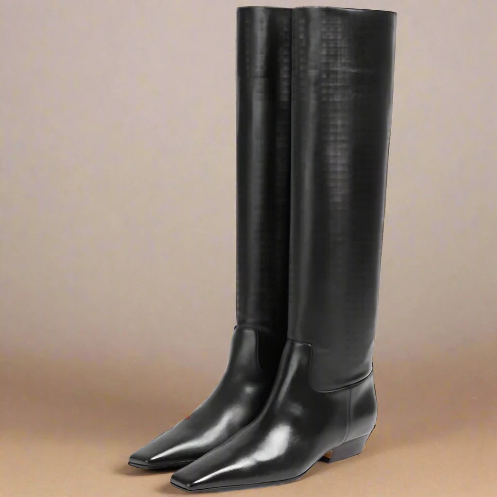 Whitney Tall Western Boots- black sleek