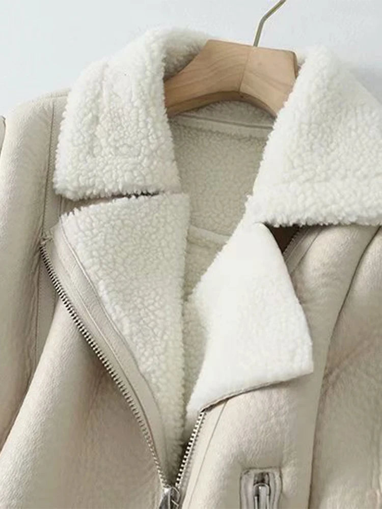 Lucy Leather Jacket- Beige