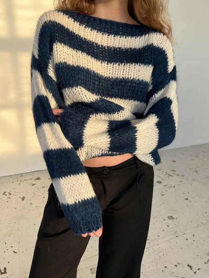Isabelle Striped Sweater- Gray