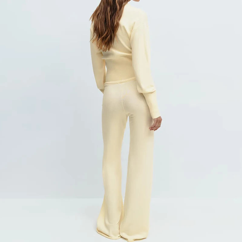 The Sienna Knit Lounge Set – Button-Up Crop Cardigan & Low-Waist Pants