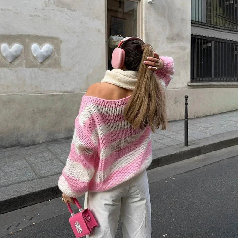 Isabelle Striped Sweater- Gray