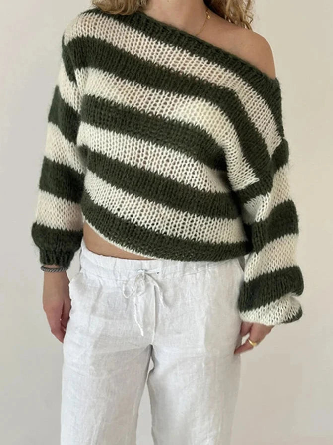 Isabelle Striped Sweater- Gray