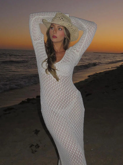 Boho Breeze Long Crochet Beach Cover Up Dress