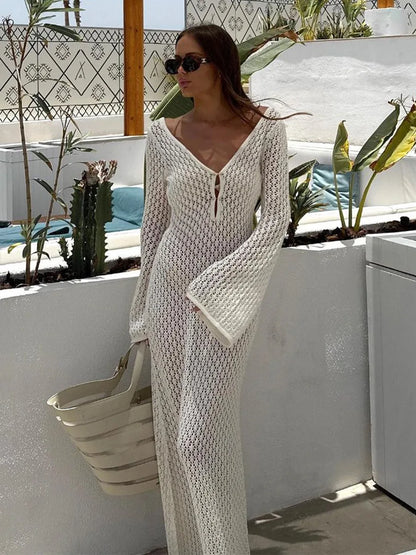 Boho Breeze Long Crochet Beach Cover Up Dress