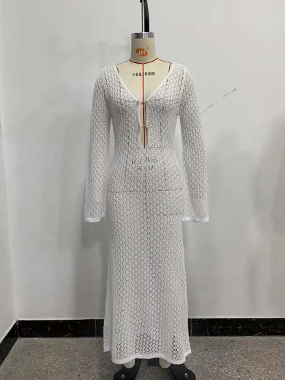 Boho Breeze Long Crochet Beach Cover Up Dress