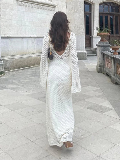 Boho Breeze Long Crochet Beach Cover Up Dress