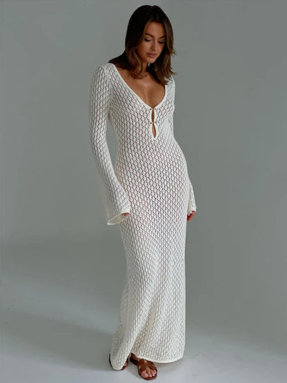 Boho Breeze Long Crochet Beach Cover Up Dress