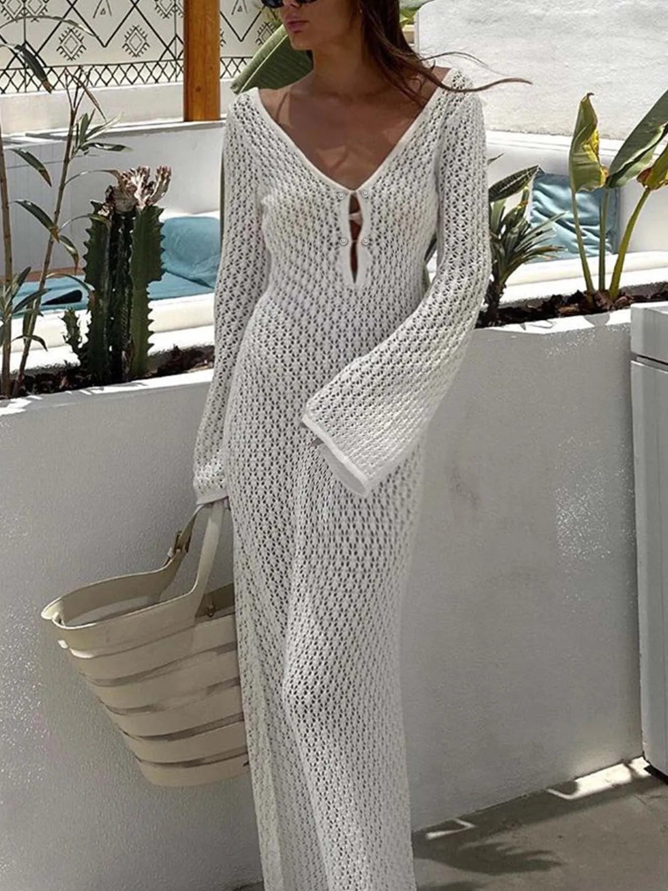 Boho Breeze Long Crochet Beach Cover Up Dress
